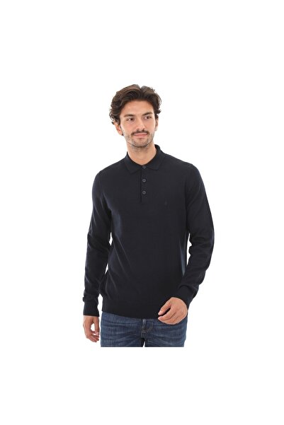 San&Fa Men's Polo Collar Buttoned Wool Plain Sweater 52212