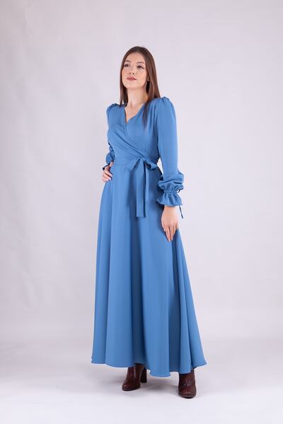 Bidoluelbise Rochie de damă cu mânecă lungă, lungime maxi, cu guler dublu