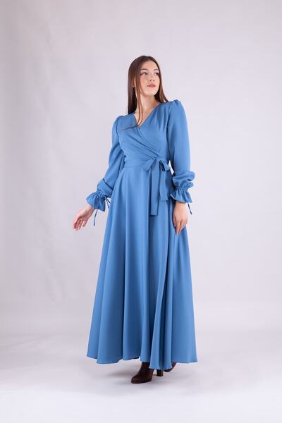 Bidoluelbise Rochie de damă cu mânecă lungă, lungime maxi, cu guler dublu