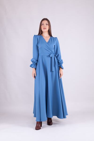 Bidoluelbise Rochie de damă cu mânecă lungă, lungime maxi, cu guler dublu