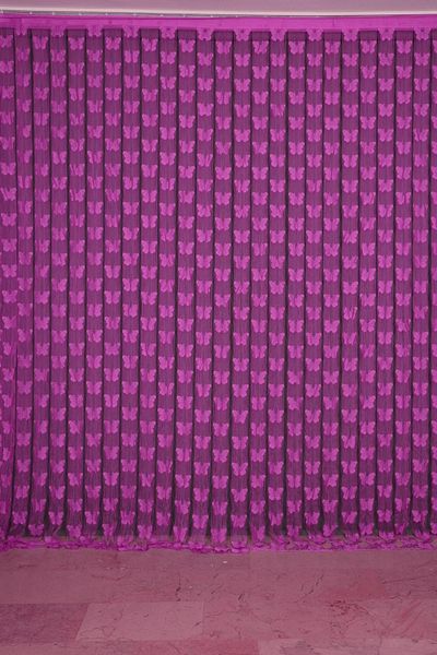 AKÇA TEKSTİL Butterfly Combined Model Fuchsia Color Rope Curtain Ready Made Buttons Sewn Rope Curtain 300*280 Cm