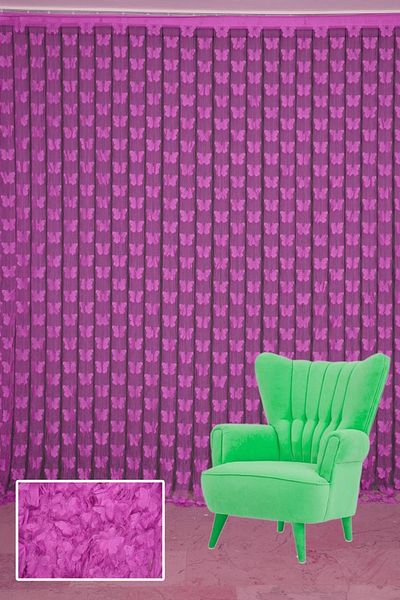 AKÇA TEKSTİL Butterfly Combined Model Fuchsia Color Rope Curtain Ready Made Buttons Sewn Rope Curtain 300*280 Cm