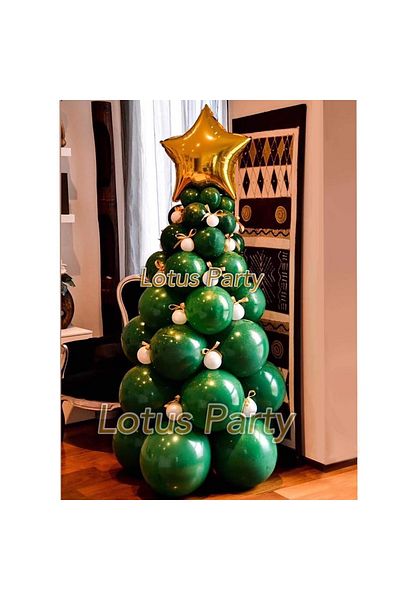 LOTUS PARTY New Year Christmas Themed Balloon Chain Set Balloon Christmas Tree ( Green - White Star Foil Balloon )