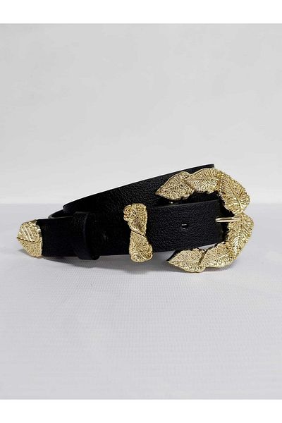 Kemerix Women's Black Belt with Gold Suit Buckle