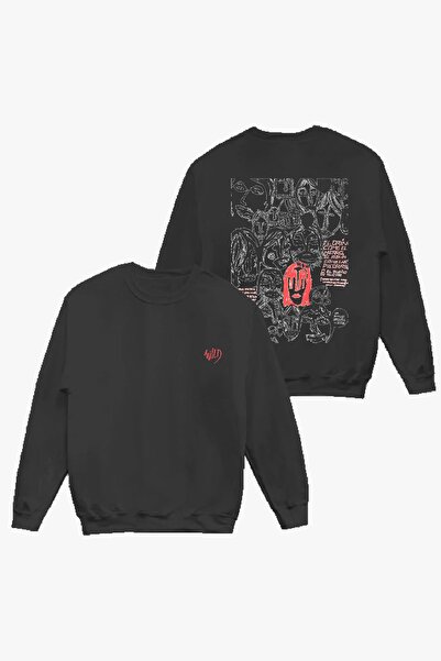 Wild Baskılı Amerikan Kalıp Oversize Unisex Siyah Sweatshirt