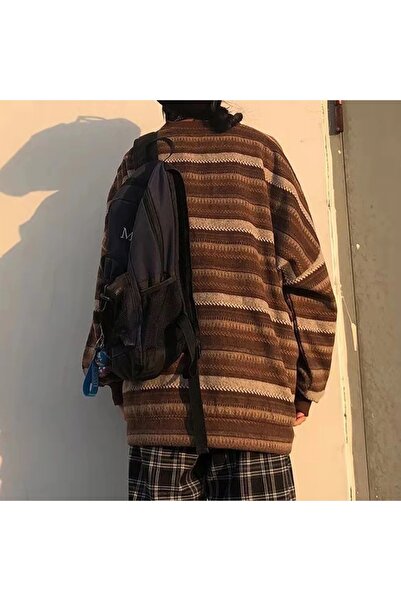 Köstebek Harajuku Fashion Streetwear Vintage Brown Striped Sweater