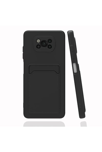 Fibaks Xiaomi Poco X3 Case Camera Protected Card Holder Wallet Red Key Black Silicone Cover