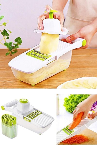 Tilbe Home Vegetable Potato Slicer with Chamber Chopper Grater Cutter Mandolin White Green Luxury Grater Set