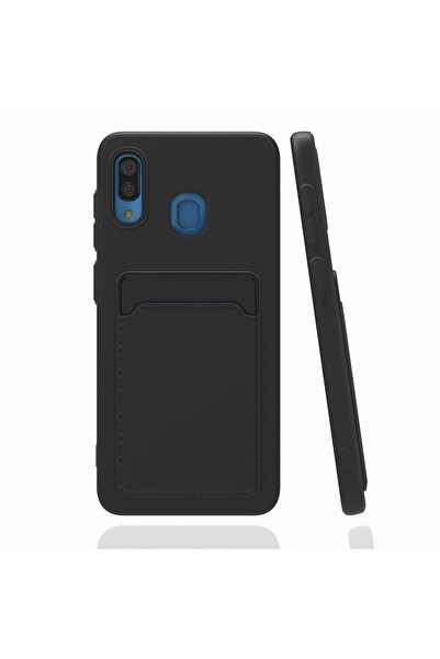 Fibaks Galaxy A20 / A30 Uyumlu Kılıf Kamera Korumalı Kartlıklı Cüzdanlı Kırmızı Tuşlu Siyah Silikon Kapak