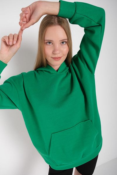 MODAGEN Hanorac oversize cu glugă de culoare uni verde pentru femei