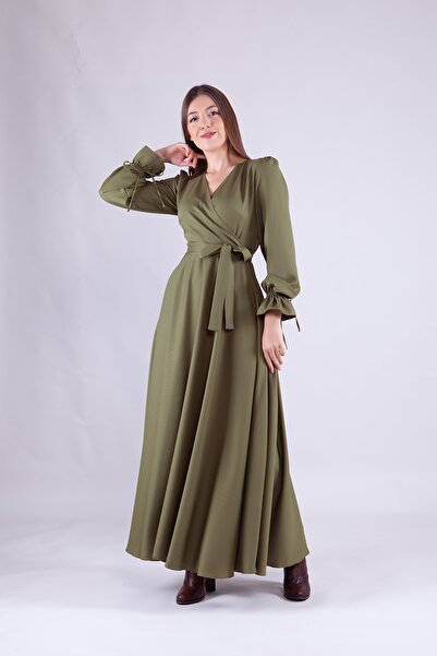 Bidoluelbise Women's Maxi Length Double Breasted Collar Long Sleeve Dress