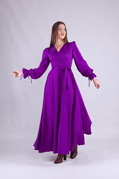 Bidoluelbise Rochie de damă cu mânecă lungă, lungime maxi, cu guler dublu