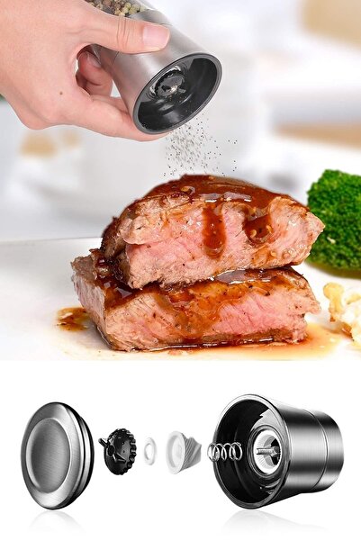 Tilbe Home Black Pepper Salt Shaker Mill Spice Grinder with Ceramic Blade Durable 2 Piece Mill Set