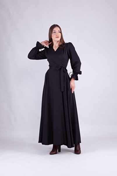 Bidoluelbise Dámské šaty s dvouřadým límcem a dlouhým rukávem v maxi délce