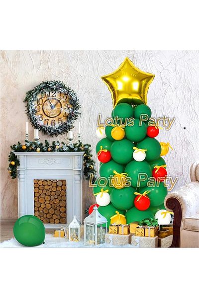 LOTUS PARTY New Year Christmas Themed Balloon Chain Set Balloon Christmas Tree ( Green Red Star Foil Balloon )