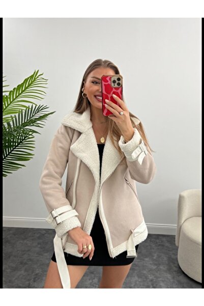 Elbisen Burada 1. Sınıf Kalite Içi Kürklü Nubuk Kalın Biker Mont Taş