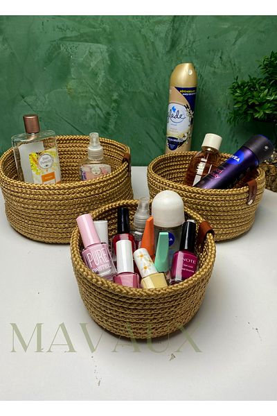 MaVaux Set coșuri din răchită din iută, țesut manual, coș multifuncțional, organizator pentru baie și bucătărie