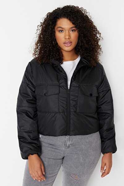 Trendyol Curve Plus Size Winterjacket - Black - Puffer