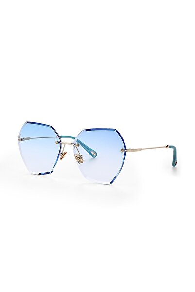 Angel Eyes Women's Sunglasses Geometric Glass Design Rimless Blue Glass