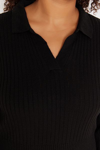Trendyol Curve Black Polo Neck Ribbed Knitwear Dress Tbbaw23Ah00002