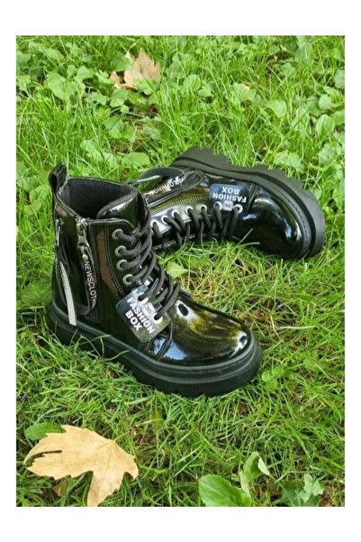 PATİK BEBE Kız Çocuk Siyah Rugan Kalın Tabanlı Fermuarlı Bot