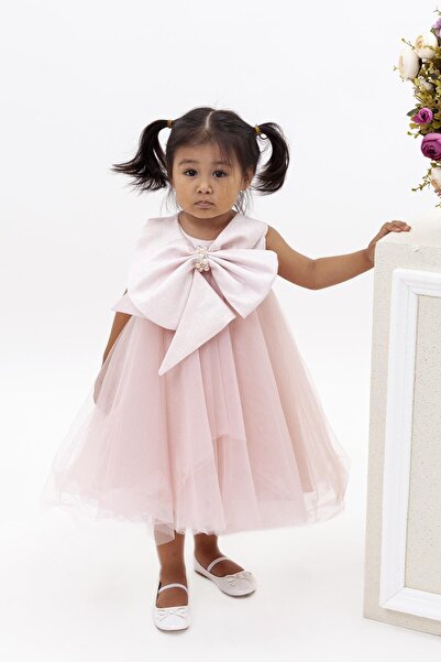 Jolanda Yakası Fiyonklu Kabarık Tül Kız Çocuk Elbise