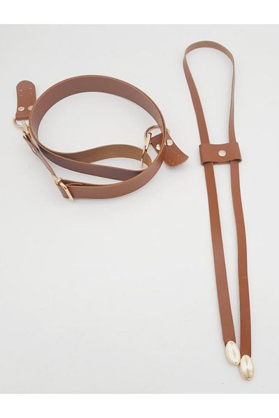 angel çanta aksesuar Tan Artificial Leather 120x2.4 Cm Adjustable Bag Handle Drawstring Set Light Gold Metal