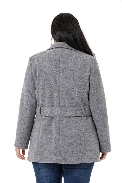 DISENTIS MODEST Large Size Shirt Collar Flap Pocket Belted Lined Gray Stamp Coat