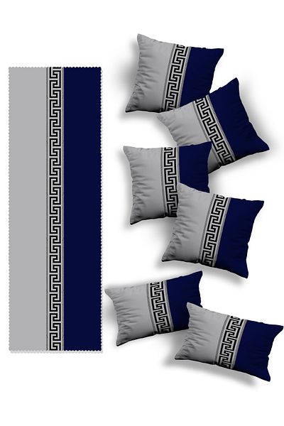 Skhome Set de huse de pernă și alergător cu design special imprimat pe două fețe, 4 pătrați, 2 pătrați (4K2D-R-1017)