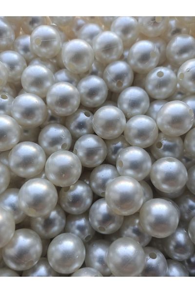 Ayenci 25 Pieces 14 Mm Cream Colored Plastic Pearl Suitable for Bag Making Does Not Peel Double Hole Pearl