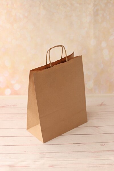 14Süs Büküm Saplı Kraft Çanta 25x12x30cm Kraft Poşet 5li