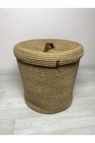 MaVaux Ψάθινο καλάθι πλυντηρίου από γιούτα μεγάλου μεγέθους με καπάκι