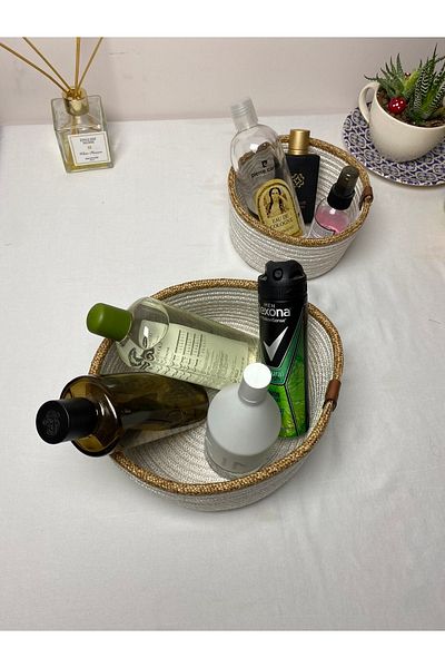 MaVaux Σετ 2 στρογγυλά καλάθια από λευκή γιούτα