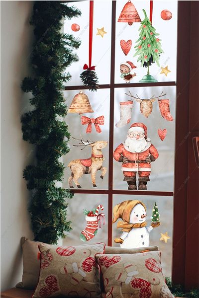 Piksel Grafik Santa Claus And Snowman Set Glass, Wall Sticker