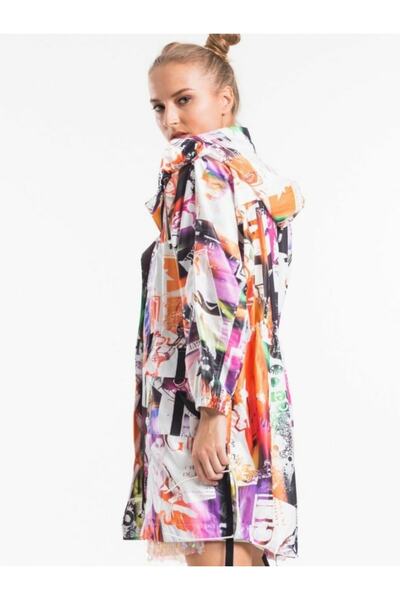 Hepsibitarz Kadın Rengarenk Kapüşonlu Trençkot Rüzgarlık