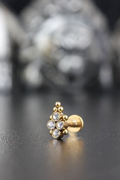 Valhalla Cerrahi Çelik Kıkırdak Tragus Helix Zirkon Taşlı Labret Piercing