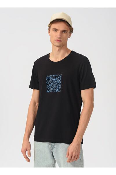 People By Fabrika Crew Neck Printed Men's Black T-shirt Confused