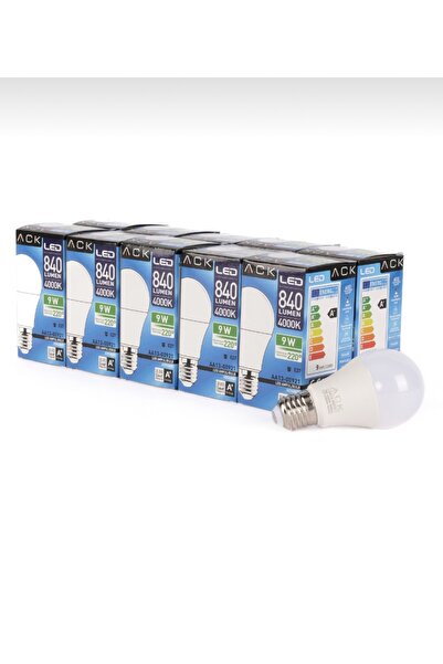 ACK Led Dünyam 9w Led A60 Ampul 4000k Ilık Beyaz 220v E27 (10lu Paket)