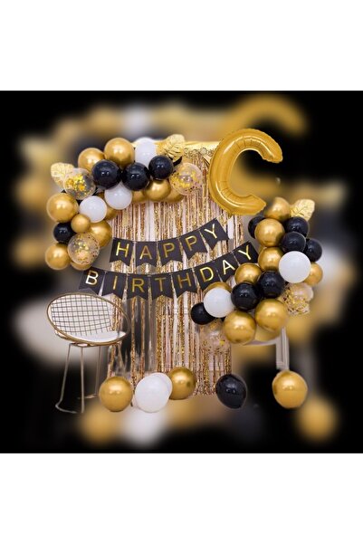 MFM Set de baloane cu lanț din folie de aur de 40 cm cu litera C pentru ziua ...