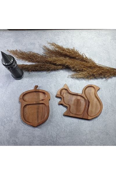 kozawoodart Wooden Squirrel Hazelnut Serving Plate Organizer Snack Bowl Spice Rack Kz1020