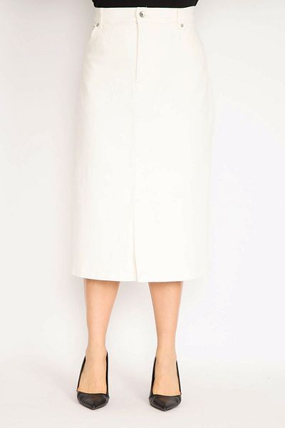 Şans Women's Plus Size Bone 5 Pocket Denim Skirt 65n35160