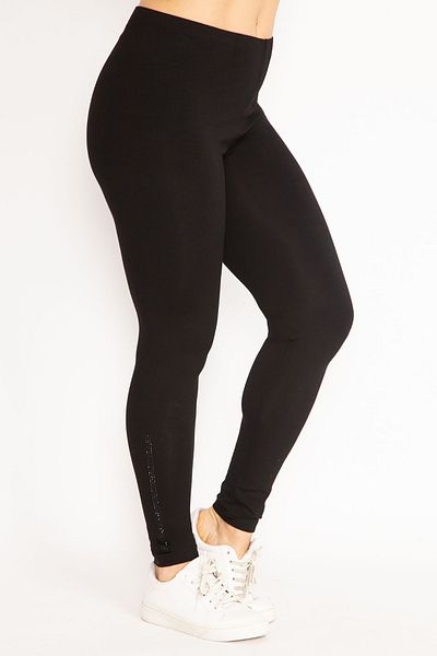 Şans Women's Large Size Black Leg Stone Detailed Leggings 65n35193