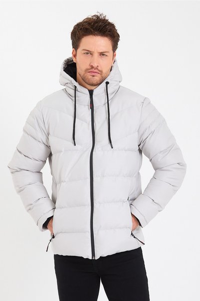 Rompasso Modonwear Erkek Açık Gri Içi Kürklü Su Ve Rüzgar Geçirmez Şişme Mont