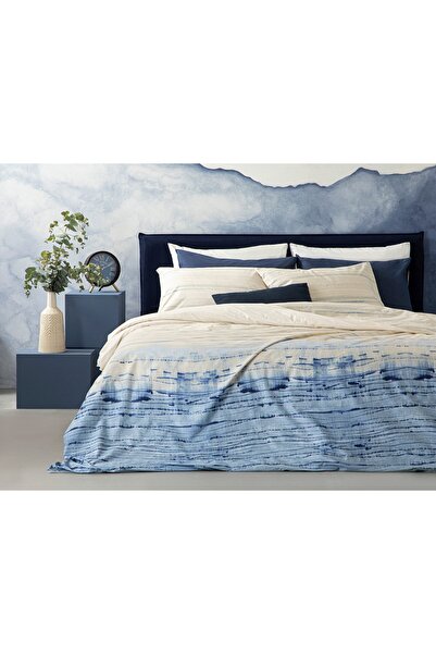 English Home Комплект спално бельо от памук Blurry Wave, размер King Size, 240x220 cm, син