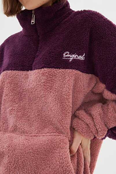Trendyol Collection Μπλουζάκι UniSex Purple PluSh OverSize - Color Block, ζεστό TMNAW22SW1477