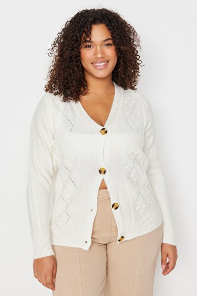 Trendyol Curve Plus Size Cardigan - White - Relaxed fit