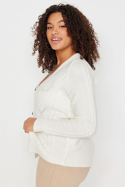 Trendyol Curve Plus Size Cardigan - White - Relaxed fit