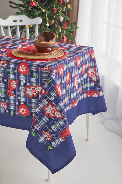 AYSHOME Ays Home Navy Blue Red Christmas Dining Table Cloth