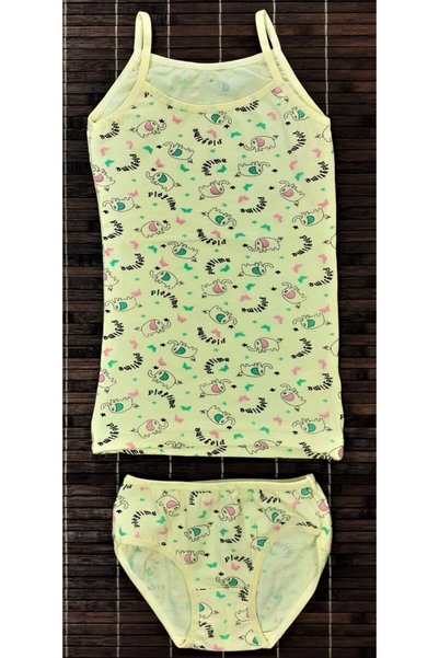 ADN Underwear 3 Pieces Girl's Patterned Athlete Slip Panties Set Cotton Mint Yellow Pink Set