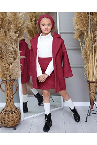 CINARIUM Girl's Lined Coat, Blouse, Skirt, Leggings and Buckle Set of 5